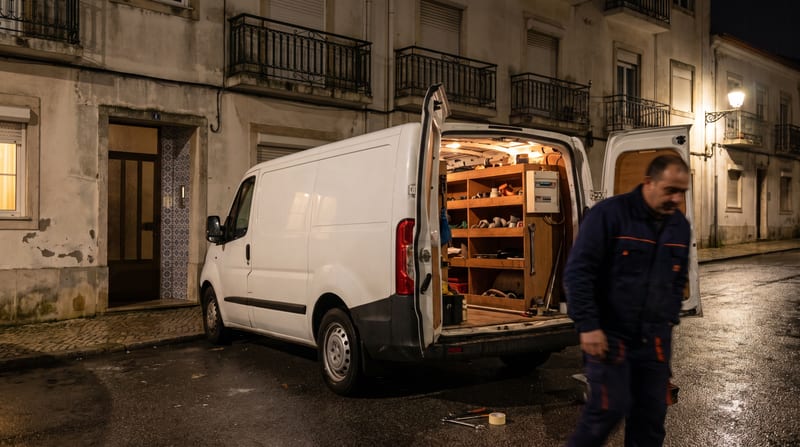Carrinha de serviço branca à noite com a bagageira iluminada (imagem ilustrativa)