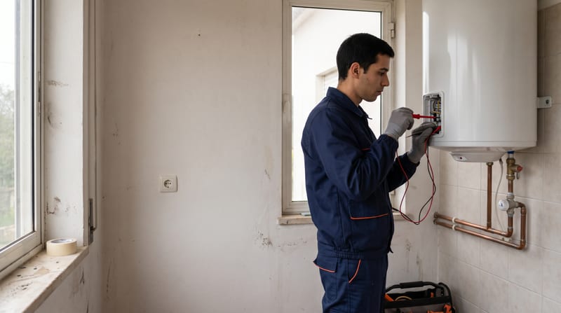 Teste elétrico de um termoacumulador numa marquise