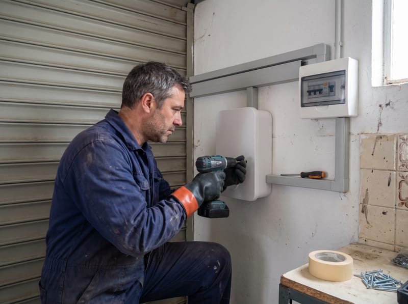 Fixação de um carregador de parede com calha técnica até ao quadro