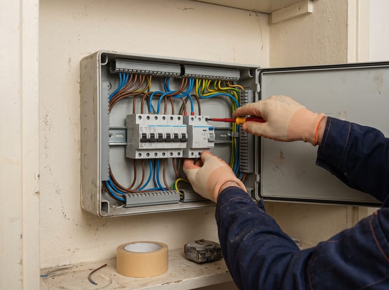 Disjuntor e diferencial dedicados ao carregador, recém-montados no quadro elétrico